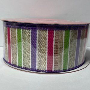 2 Wired Ribbon Spring Stripe 1.5" 25' Purple Tan